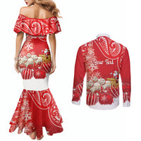 New Zealand Christmas In July Personalised Couples Matching Mermaid Dress and Long Sleeve Button Shirt Funny Santa Sheep Meri Kirihimete Red LT14 - Polynesian Pride