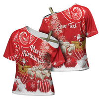 New Zealand Christmas In July Personalised Cross Shoulder Shirt Funny Santa Sheep Meri Kirihimete Red LT14 - Polynesian Pride