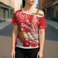 New Zealand Christmas In July Personalised Cross Shoulder Shirt Funny Santa Sheep Meri Kirihimete Red LT14 - Polynesian Pride