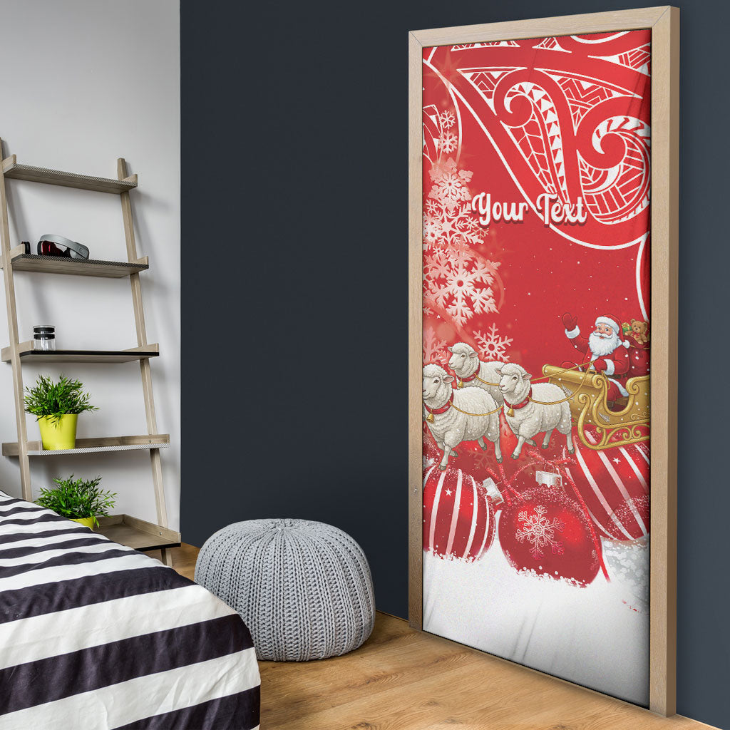 New Zealand Christmas In July Personalised Door Cover Funny Santa Sheep Meri Kirihimete Red LT14 - Polynesian Pride