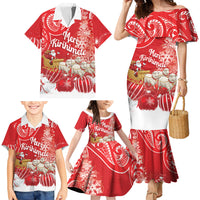 New Zealand Christmas In July Personalised Family Matching Mermaid Dress and Hawaiian Shirt Funny Santa Sheep Meri Kirihimete Red LT14 - Polynesian Pride