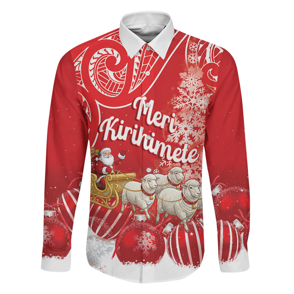 New Zealand Christmas In July Personalised Family Matching Mermaid Dress and Hawaiian Shirt Funny Santa Sheep Meri Kirihimete Red LT14 Dad's Shirt - Long Sleeve Red - Polynesian Pride