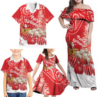 New Zealand Christmas In July Personalised Family Matching Off Shoulder Maxi Dress and Hawaiian Shirt Funny Santa Sheep Meri Kirihimete Red LT14 - Polynesian Pride