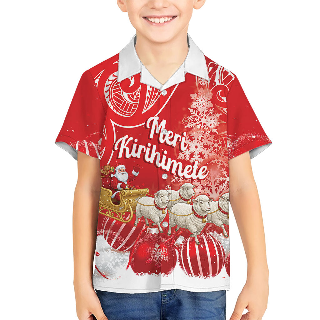 New Zealand Christmas In July Personalised Family Matching Off Shoulder Short Dress and Hawaiian Shirt Funny Santa Sheep Meri Kirihimete Red LT14 Son's Shirt Red - Polynesian Pride