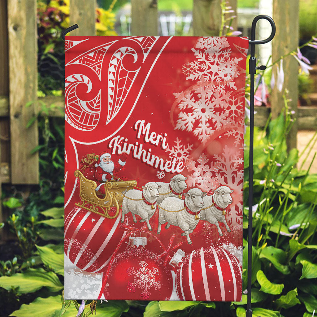 New Zealand Christmas In July Garden Flag Funny Santa Sheep Meri Kirihimete Red LT14 Garden Flag Red - Polynesian Pride