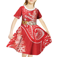 New Zealand Christmas In July Personalised Kid Short Sleeve Dress Funny Santa Sheep Meri Kirihimete Red LT14 - Polynesian Pride