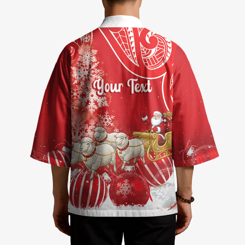 New Zealand Christmas In July Personalised Kimono Funny Santa Sheep Meri Kirihimete Red LT14 - Polynesian Pride