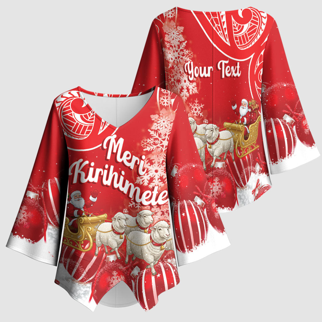 New Zealand Christmas In July Personalised Kimono Sleeve Blouse Funny Santa Sheep Meri Kirihimete Red LT14 - Polynesian Pride