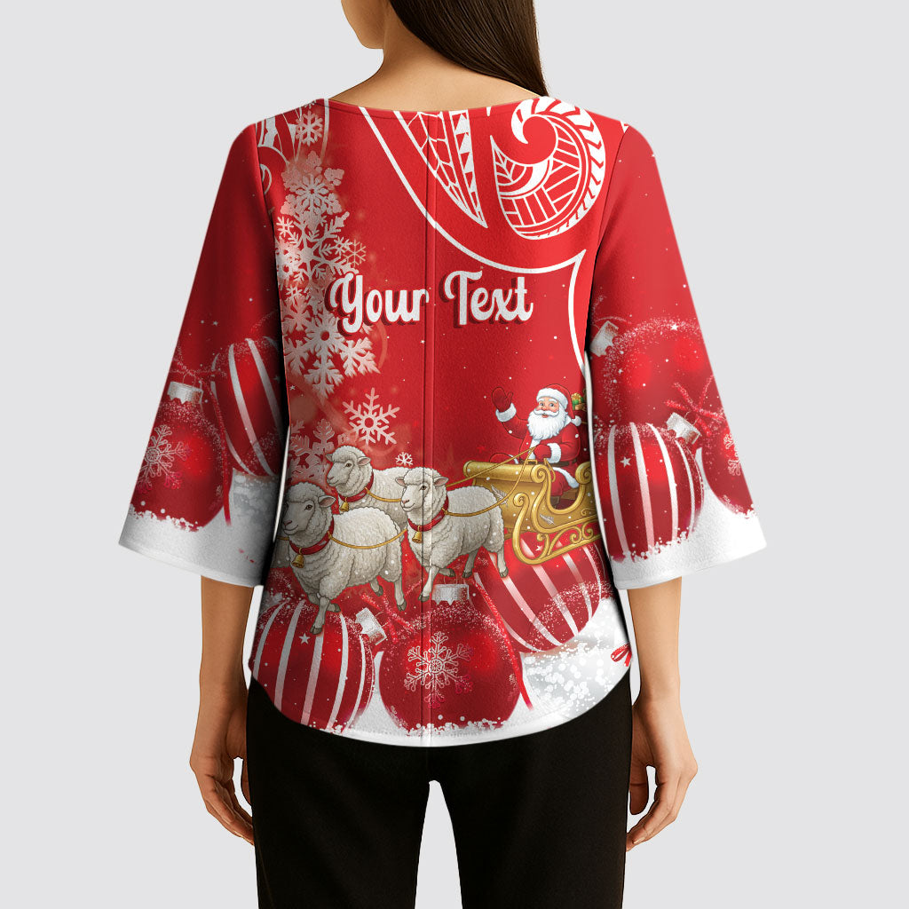 New Zealand Christmas In July Personalised Kimono Sleeve Blouse Funny Santa Sheep Meri Kirihimete Red LT14 - Polynesian Pride