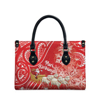 New Zealand Christmas In July Leather Bag Funny Santa Sheep Meri Kirihimete Red LT14 - Polynesian Pride