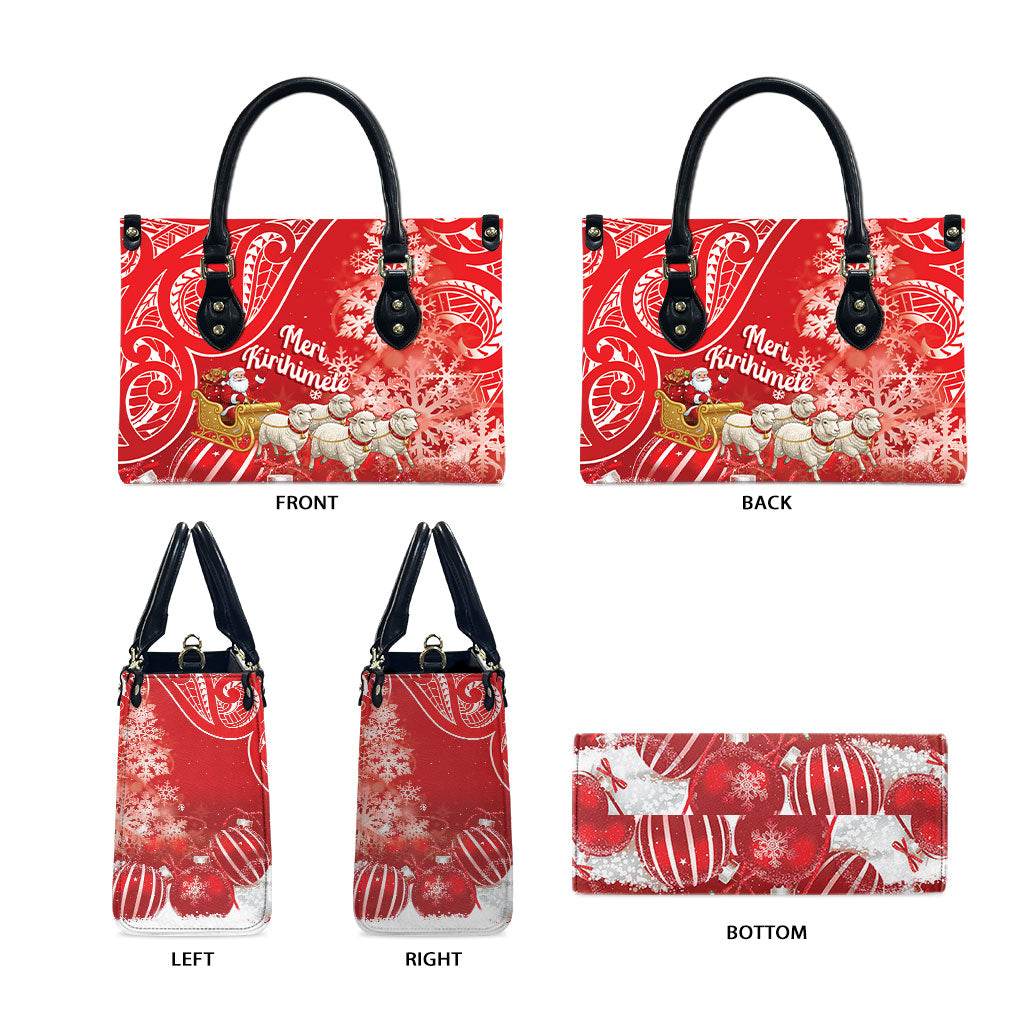 New Zealand Christmas In July Leather Bag Funny Santa Sheep Meri Kirihimete Red LT14 - Polynesian Pride