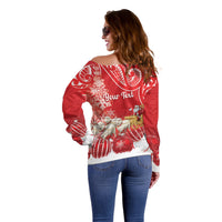 New Zealand Christmas In July Personalised Off Shoulder Sweater Funny Santa Sheep Meri Kirihimete Red LT14 - Polynesian Pride