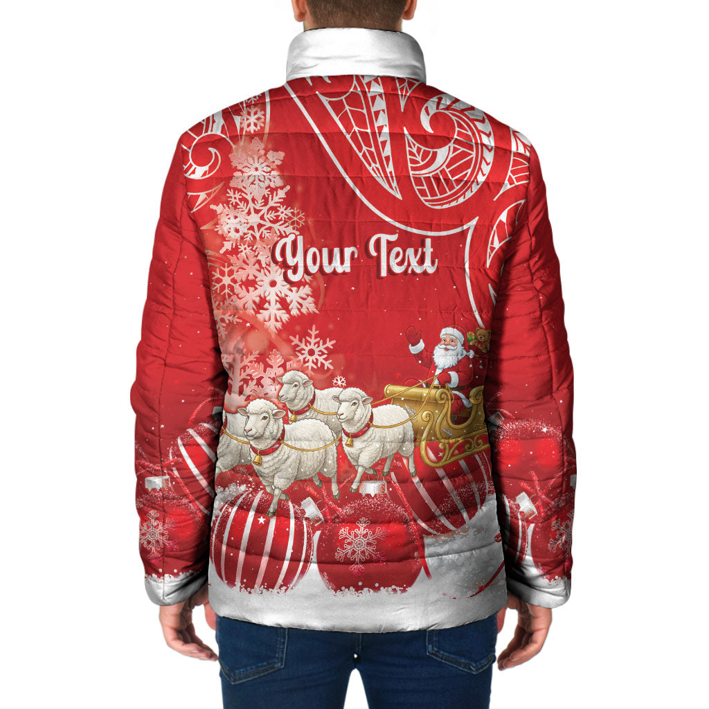 New Zealand Christmas In July Personalised Padded Jacket Funny Santa Sheep Meri Kirihimete Red LT14 - Polynesian Pride