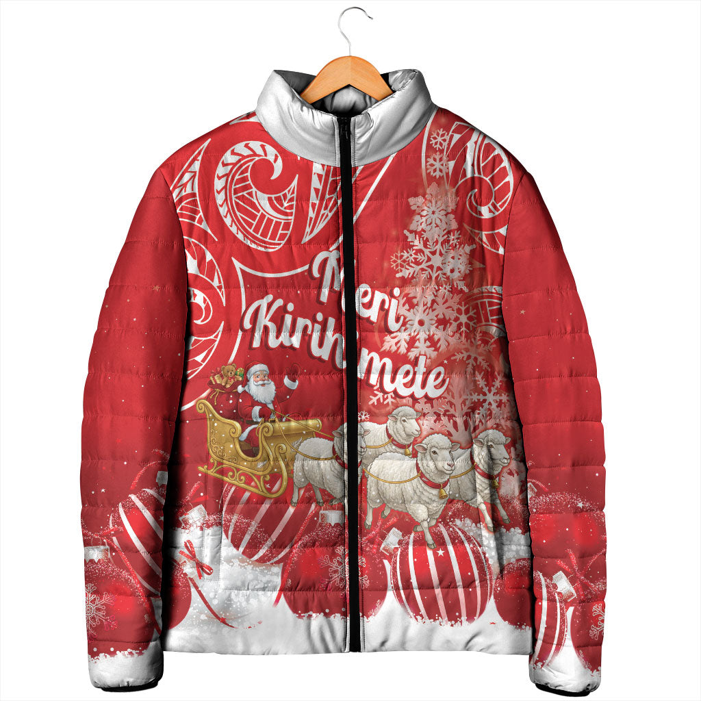 New Zealand Christmas In July Personalised Padded Jacket Funny Santa Sheep Meri Kirihimete Red LT14 - Polynesian Pride