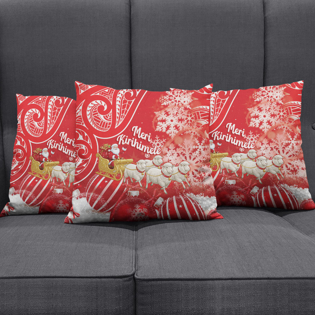 New Zealand Christmas In July Pillow Cover Funny Santa Sheep Meri Kirihimete Red LT14 - Polynesian Pride