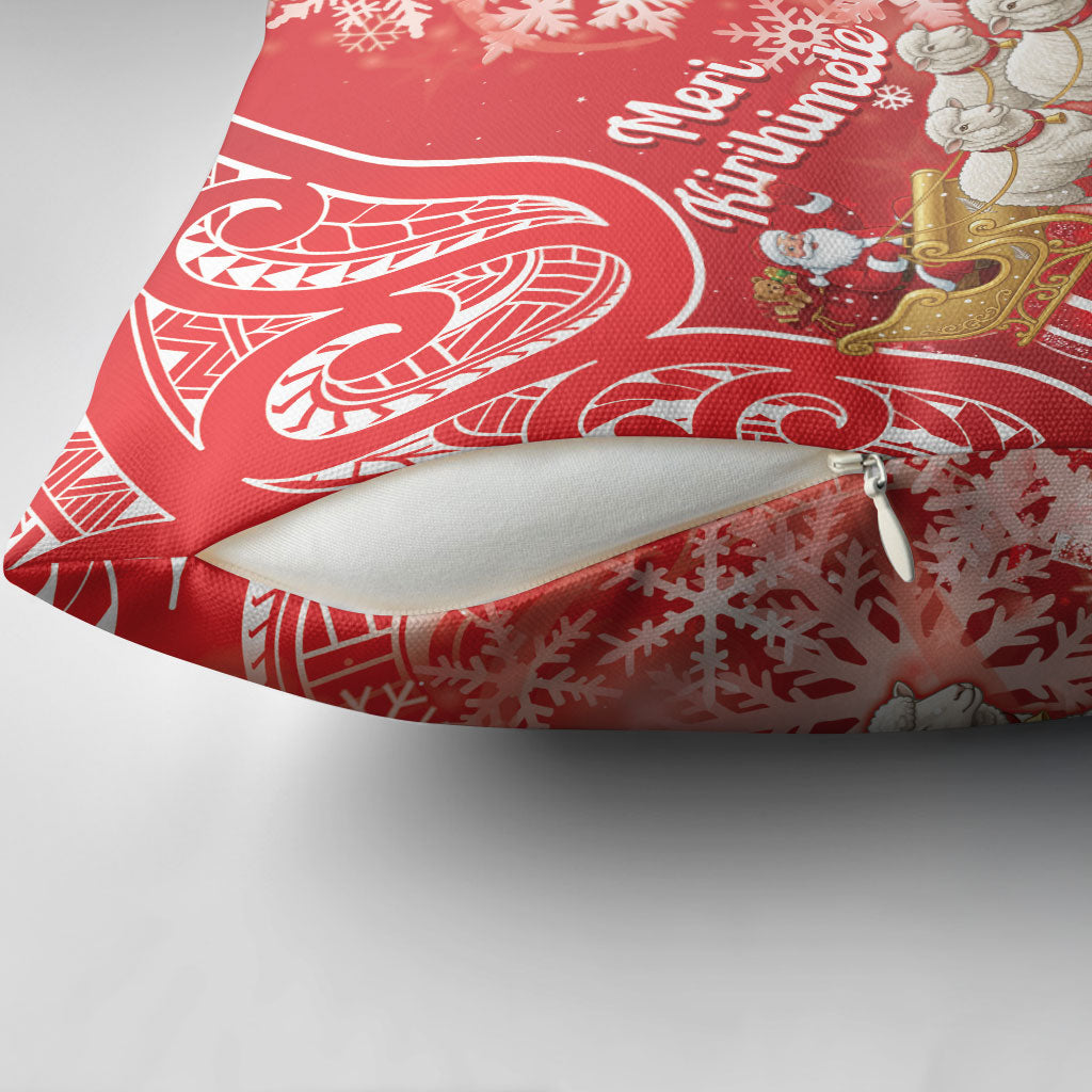 New Zealand Christmas In July Pillow Cover Funny Santa Sheep Meri Kirihimete Red LT14 - Polynesian Pride