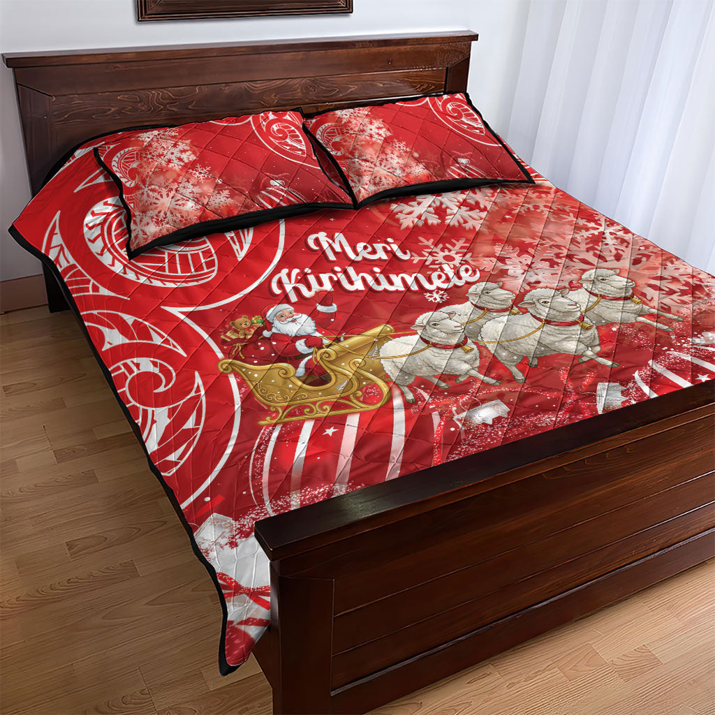 New Zealand Christmas In July Quilt Bed Set Funny Santa Sheep Meri Kirihimete Red LT14 - Polynesian Pride
