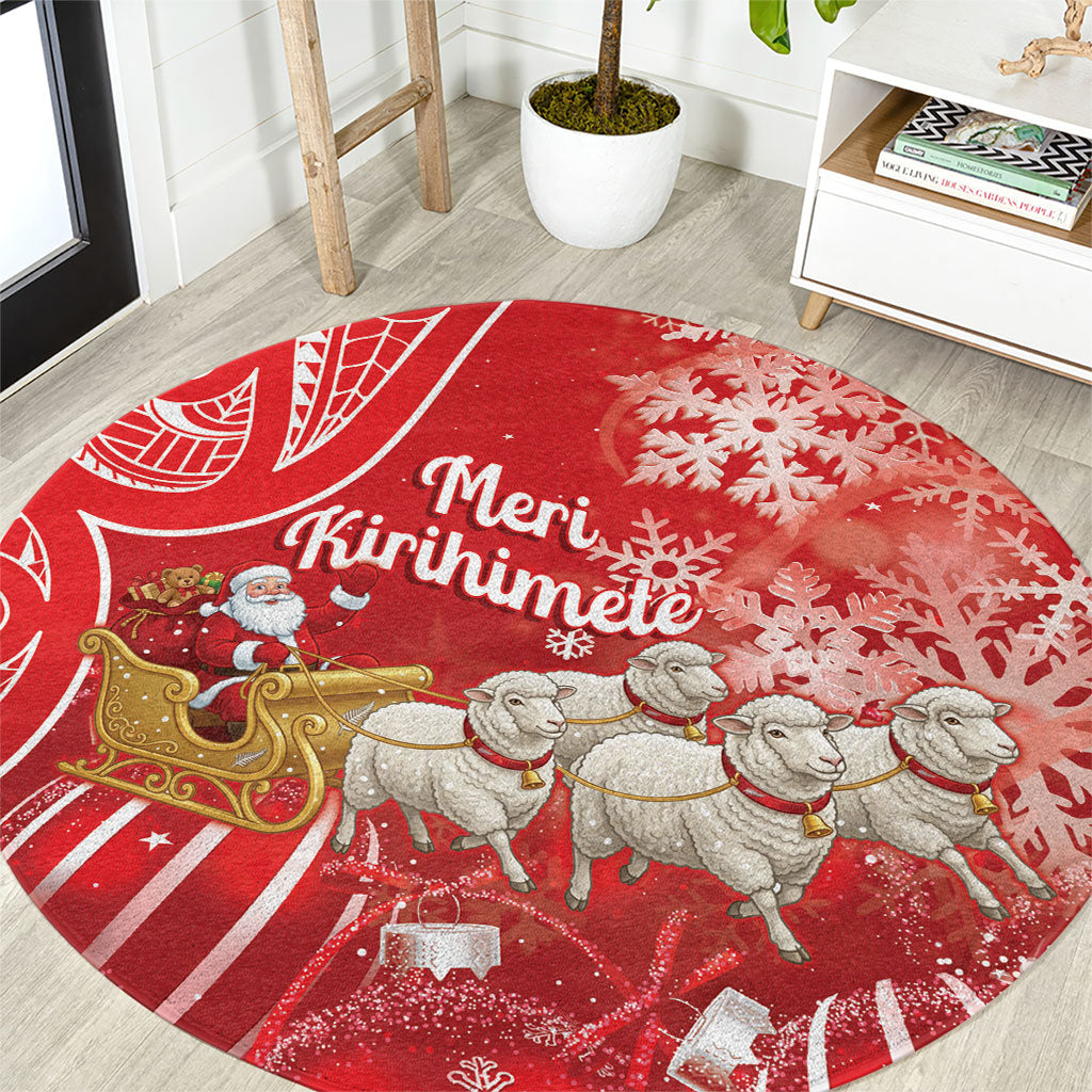 New Zealand Christmas In July Round Carpet Funny Santa Sheep Meri Kirihimete Red LT14 Red - Polynesian Pride