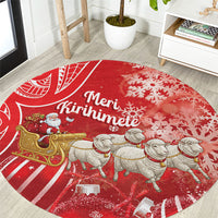 New Zealand Christmas In July Round Carpet Funny Santa Sheep Meri Kirihimete Red LT14 Red - Polynesian Pride