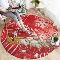 New Zealand Christmas In July Round Carpet Funny Santa Sheep Meri Kirihimete Red LT14 - Polynesian Pride