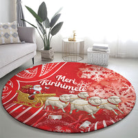 New Zealand Christmas In July Round Carpet Funny Santa Sheep Meri Kirihimete Red LT14 - Polynesian Pride