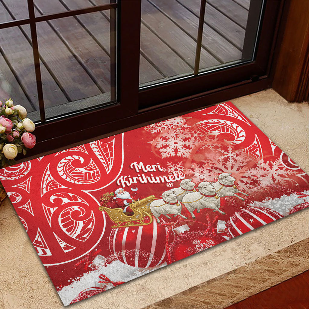 New Zealand Christmas In July Rubber Doormat Funny Santa Sheep Meri Kirihimete Red LT14 - Polynesian Pride