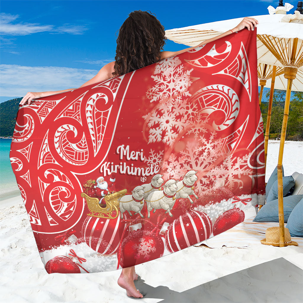 New Zealand Christmas In July Sarong Funny Santa Sheep Meri Kirihimete Red LT14 One Size 44 x 66 inches Red - Polynesian Pride