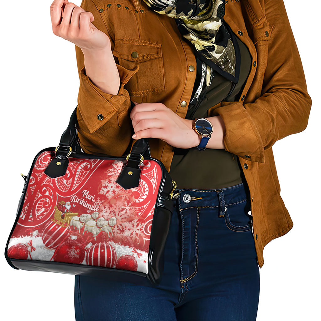 New Zealand Christmas In July Shoulder Handbag Funny Santa Sheep Meri Kirihimete Red LT14 - Polynesian Pride