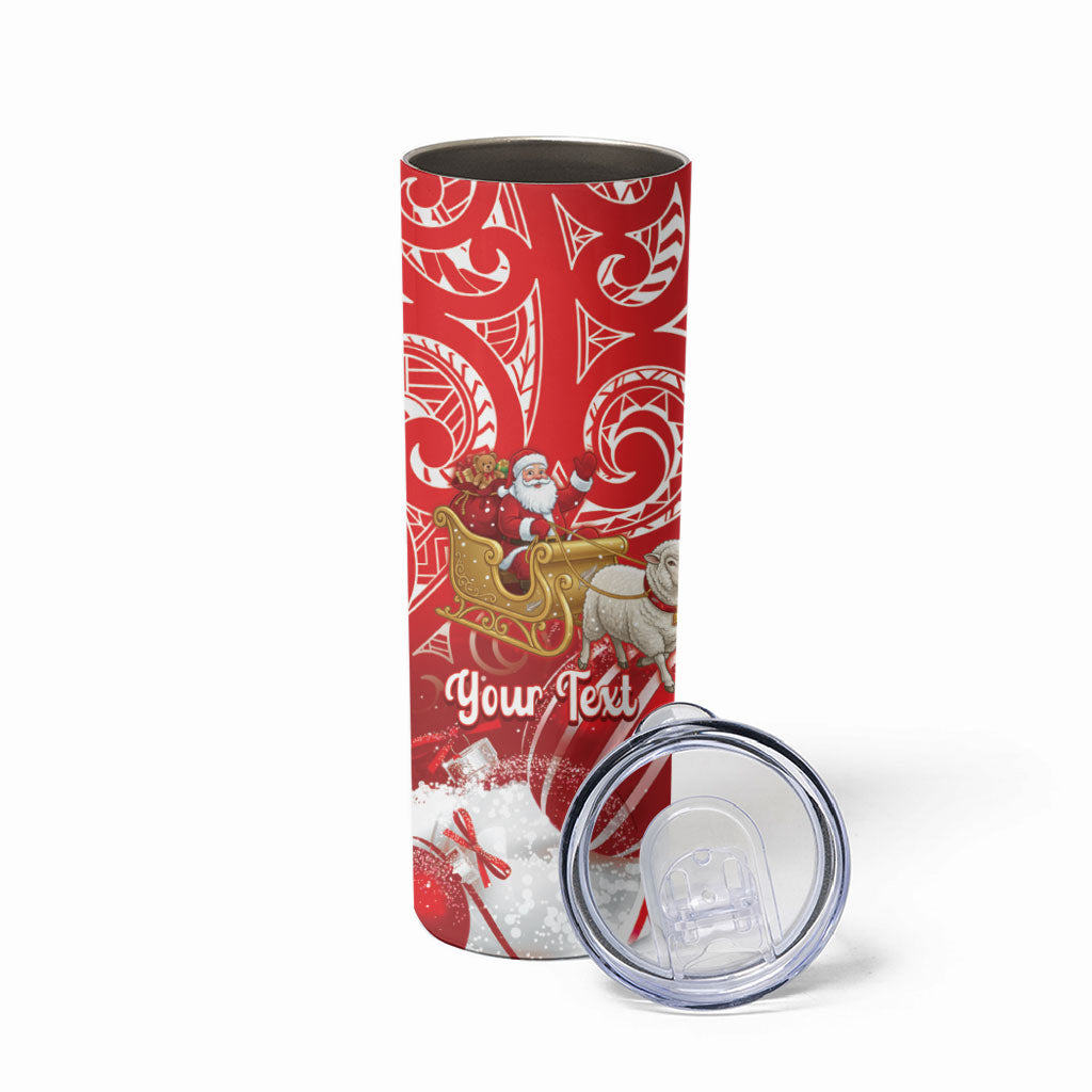 New Zealand Christmas In July Personalised Skinny Tumbler Funny Santa Sheep Meri Kirihimete Red LT14 - Polynesian Pride