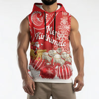 New Zealand Christmas In July Personalised Sleeveless Hoodie Funny Santa Sheep Meri Kirihimete Red LT14 - Polynesian Pride