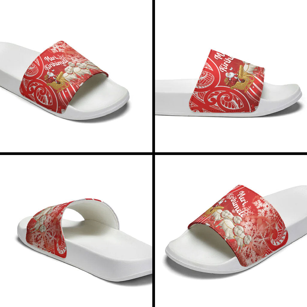 New Zealand Christmas In July Slide Sandals Funny Santa Sheep Meri Kirihimete Red LT14 - Polynesian Pride