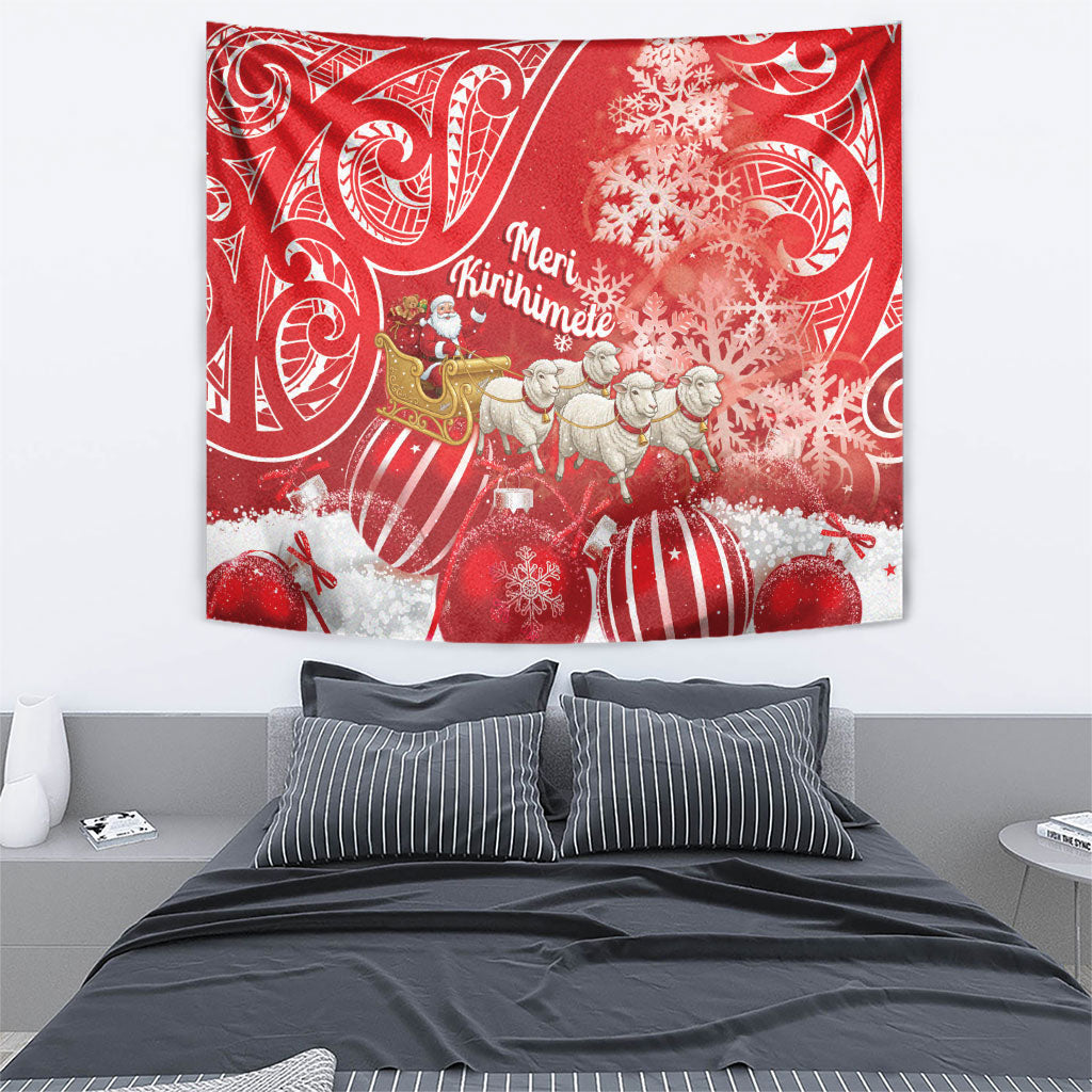 New Zealand Christmas In July Tapestry Funny Santa Sheep Meri Kirihimete Red LT14 - Polynesian Pride