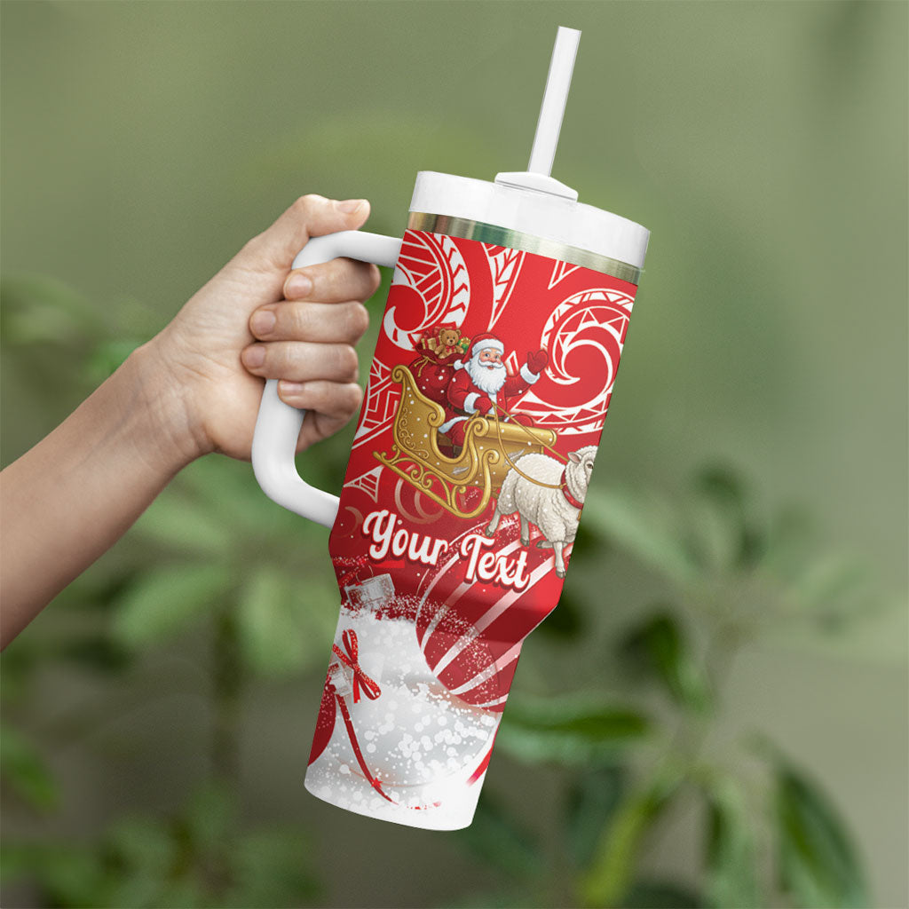 New Zealand Christmas In July Personalised Tumbler With Handle Funny Santa Sheep Meri Kirihimete Red LT14 - Polynesian Pride