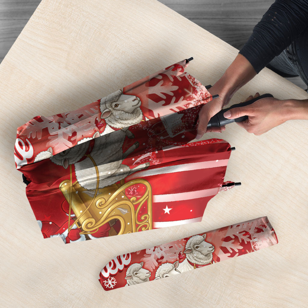 New Zealand Christmas In July Umbrella Funny Santa Sheep Meri Kirihimete Red LT14 - Polynesian Pride