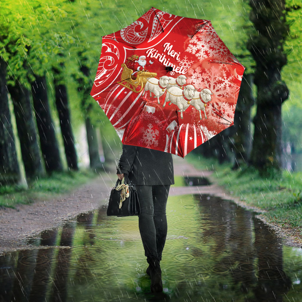 New Zealand Christmas In July Umbrella Funny Santa Sheep Meri Kirihimete Red LT14 - Polynesian Pride
