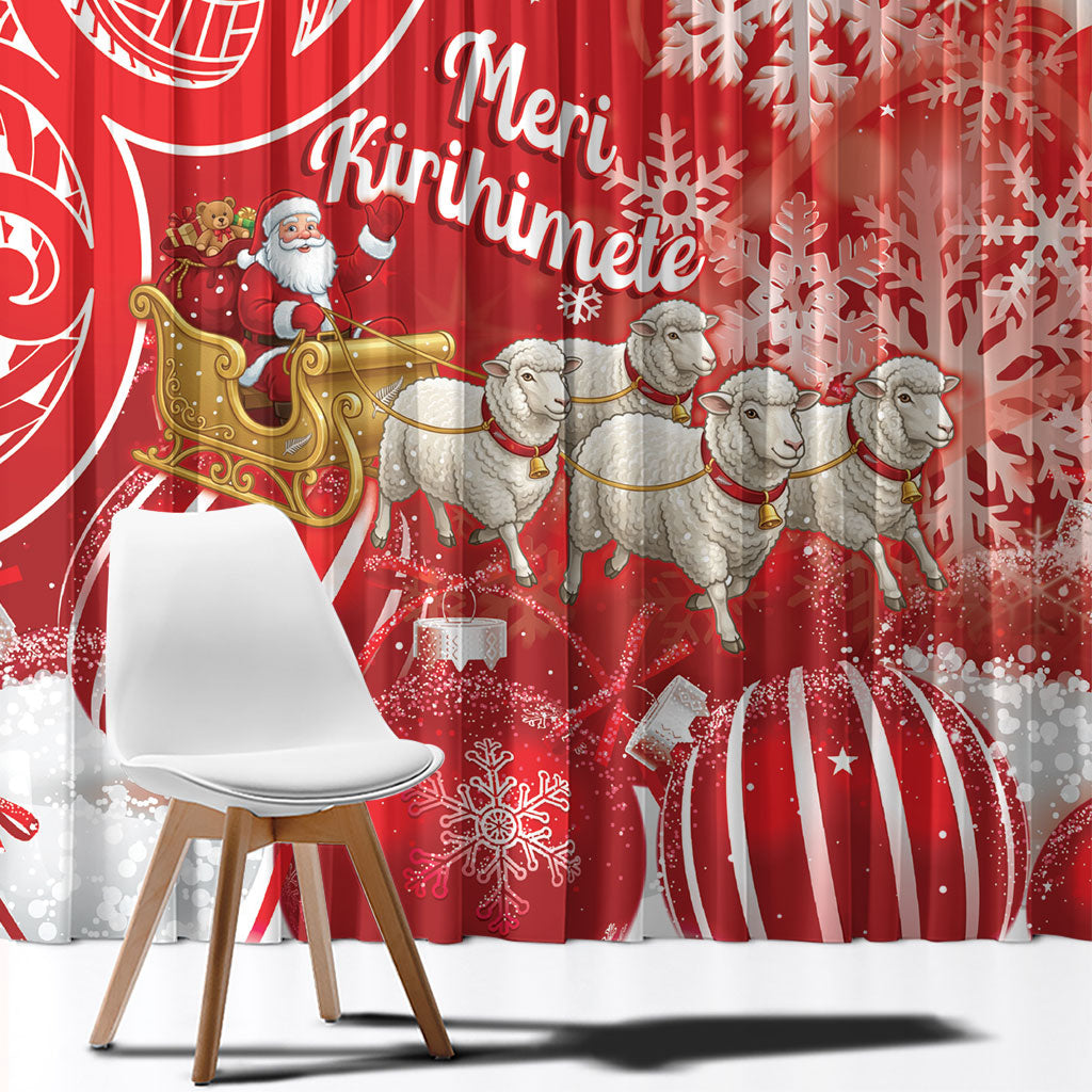 New Zealand Christmas In July Window Curtain Funny Santa Sheep Meri Kirihimete Red LT14 - Polynesian Pride