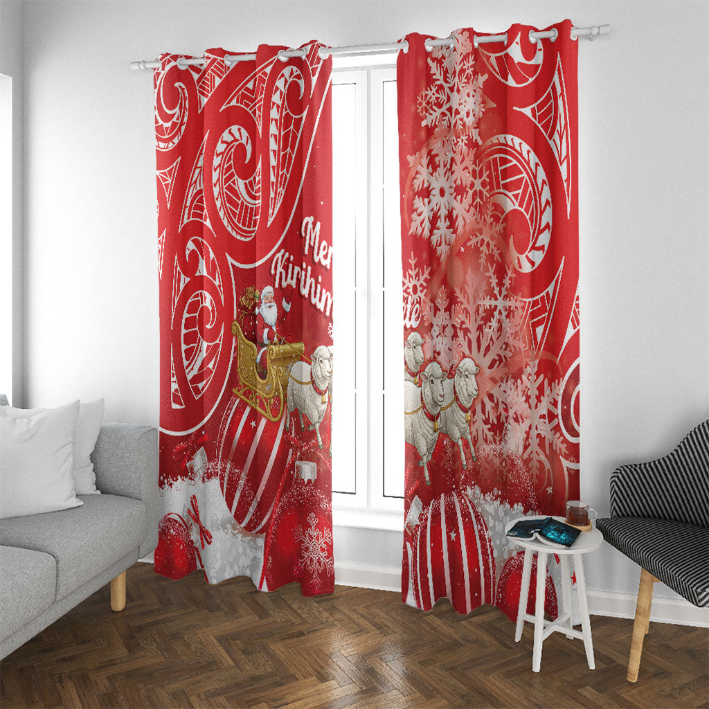 New Zealand Christmas In July Window Curtain Funny Santa Sheep Meri Kirihimete Red LT14 With Grommets Red - Polynesian Pride