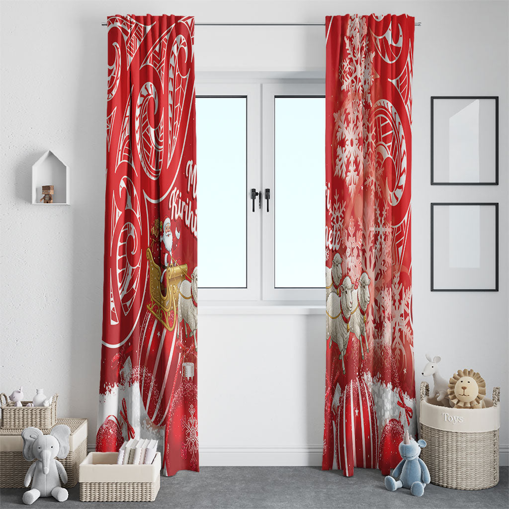 New Zealand Christmas In July Window Curtain Funny Santa Sheep Meri Kirihimete Red LT14 - Polynesian Pride