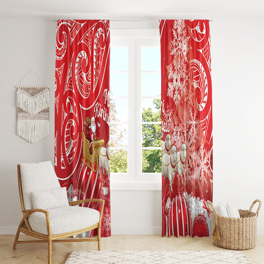 New Zealand Christmas In July Window Curtain Funny Santa Sheep Meri Kirihimete Red LT14 - Polynesian Pride