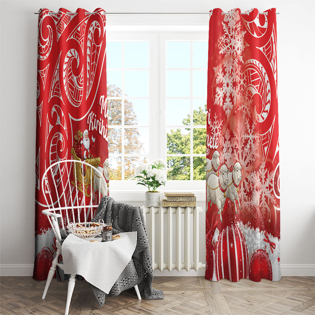 New Zealand Christmas In July Window Curtain Funny Santa Sheep Meri Kirihimete Red LT14 - Polynesian Pride