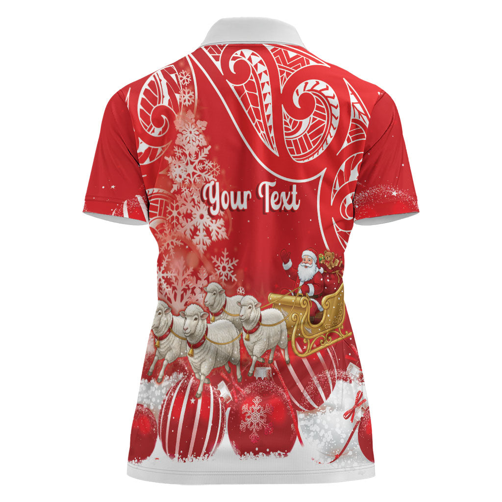 New Zealand Christmas In July Personalised Women Polo Shirt Funny Santa Sheep Meri Kirihimete Red LT14 - Polynesian Pride