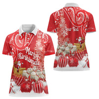 New Zealand Christmas In July Personalised Women Polo Shirt Funny Santa Sheep Meri Kirihimete Red LT14 - Polynesian Pride