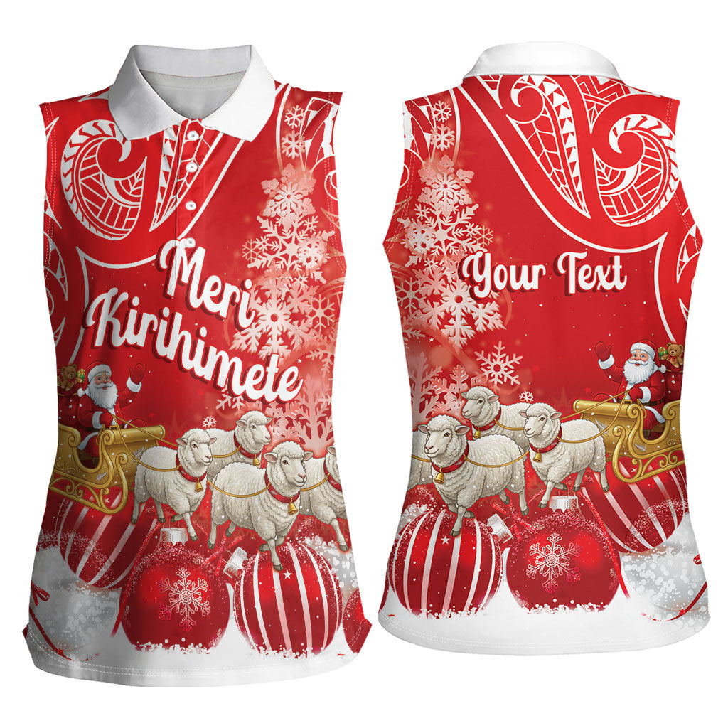 New Zealand Christmas In July Personalised Women Sleeveless Polo Shirt Funny Santa Sheep Meri Kirihimete Red LT14 - Polynesian Pride