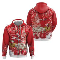 New Zealand Christmas In July Personalised Zip Hoodie Funny Santa Sheep Meri Kirihimete Red LT14 - Polynesian Pride