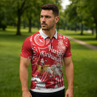 New Zealand Christmas In July Personalised Zipper Polo Shirt Funny Santa Sheep Meri Kirihimete Red LT14 - Polynesian Pride