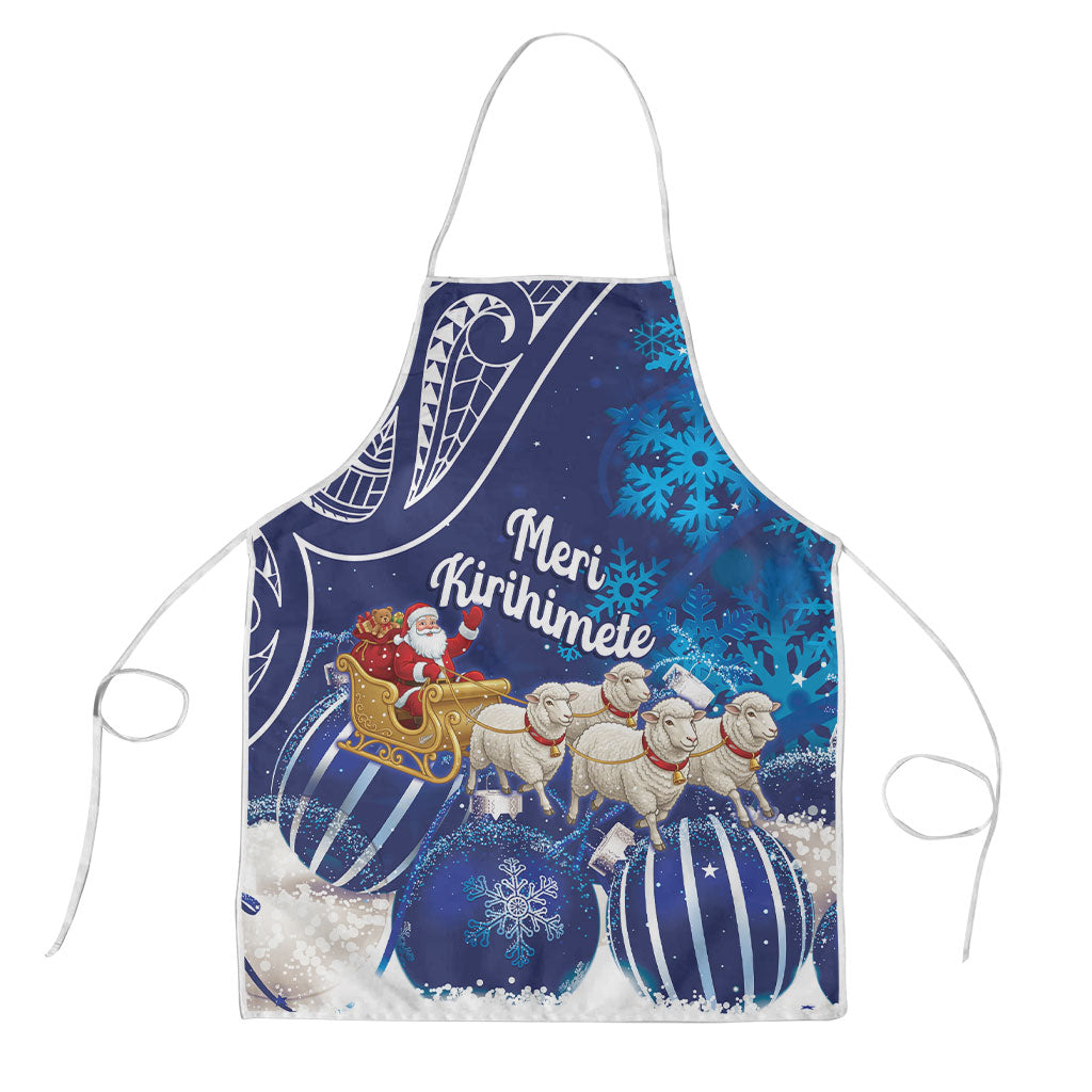 New Zealand Christmas In July Apron Funny Santa Sheep Meri Kirihimete Blue LT14 Blue - Polynesian Pride