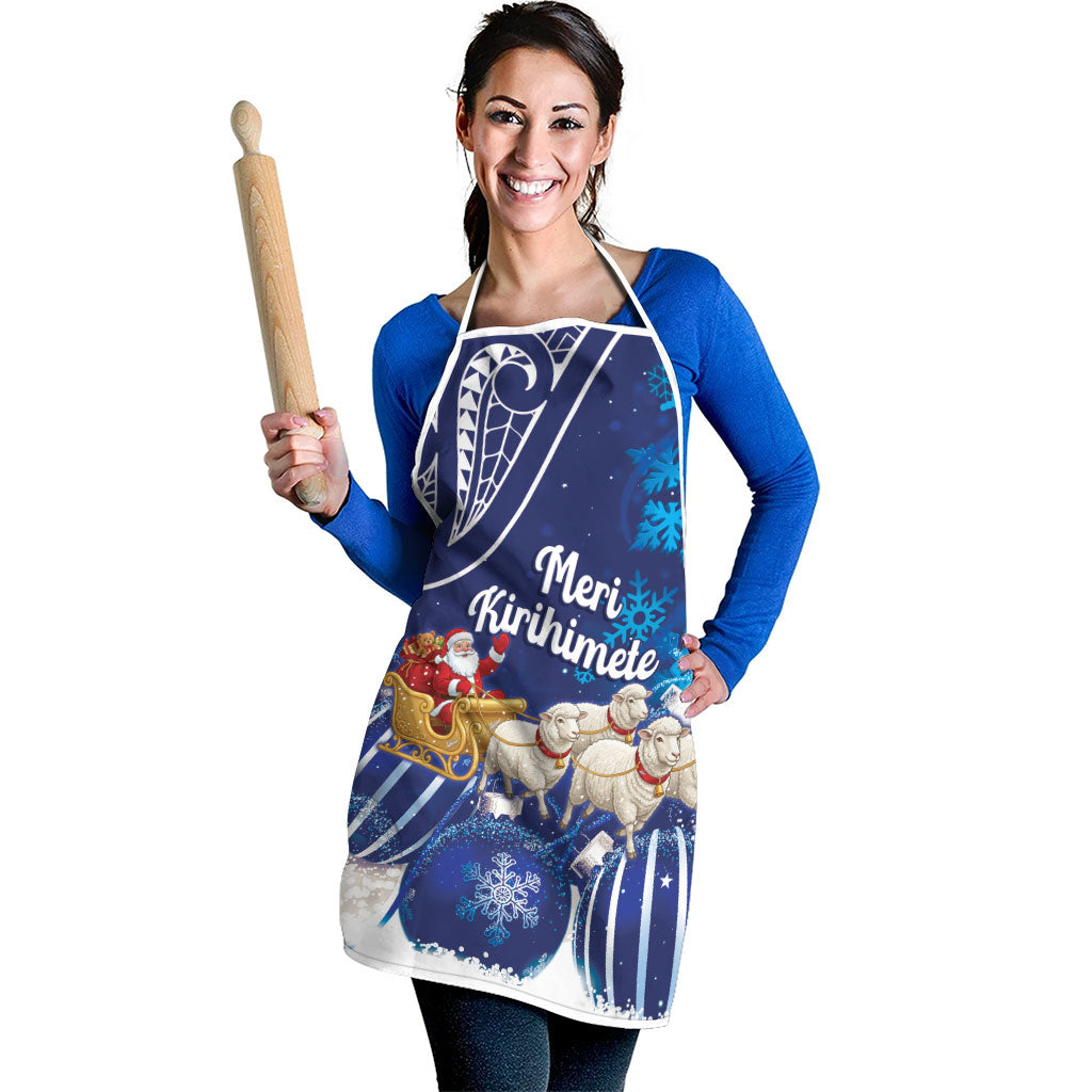New Zealand Christmas In July Apron Funny Santa Sheep Meri Kirihimete Blue LT14 - Polynesian Pride