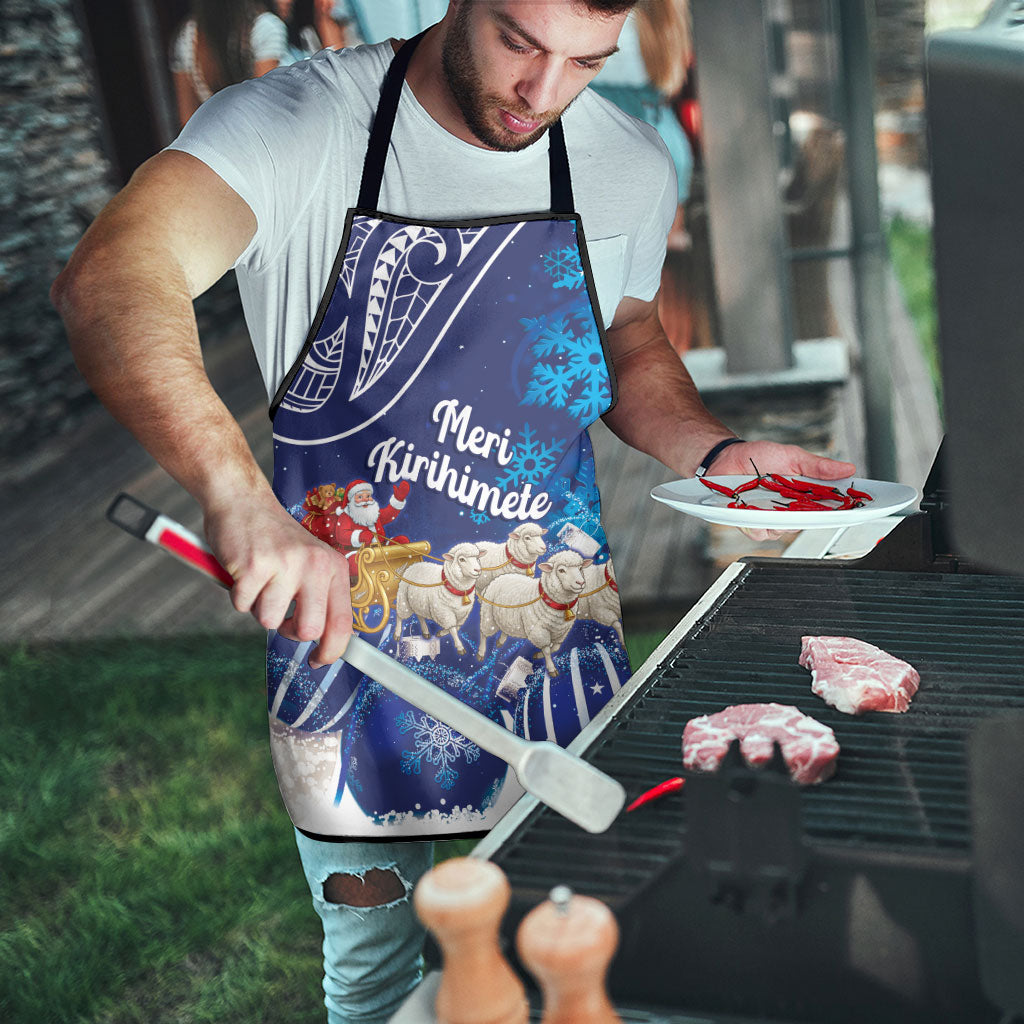 New Zealand Christmas In July Apron Funny Santa Sheep Meri Kirihimete Blue LT14 - Polynesian Pride