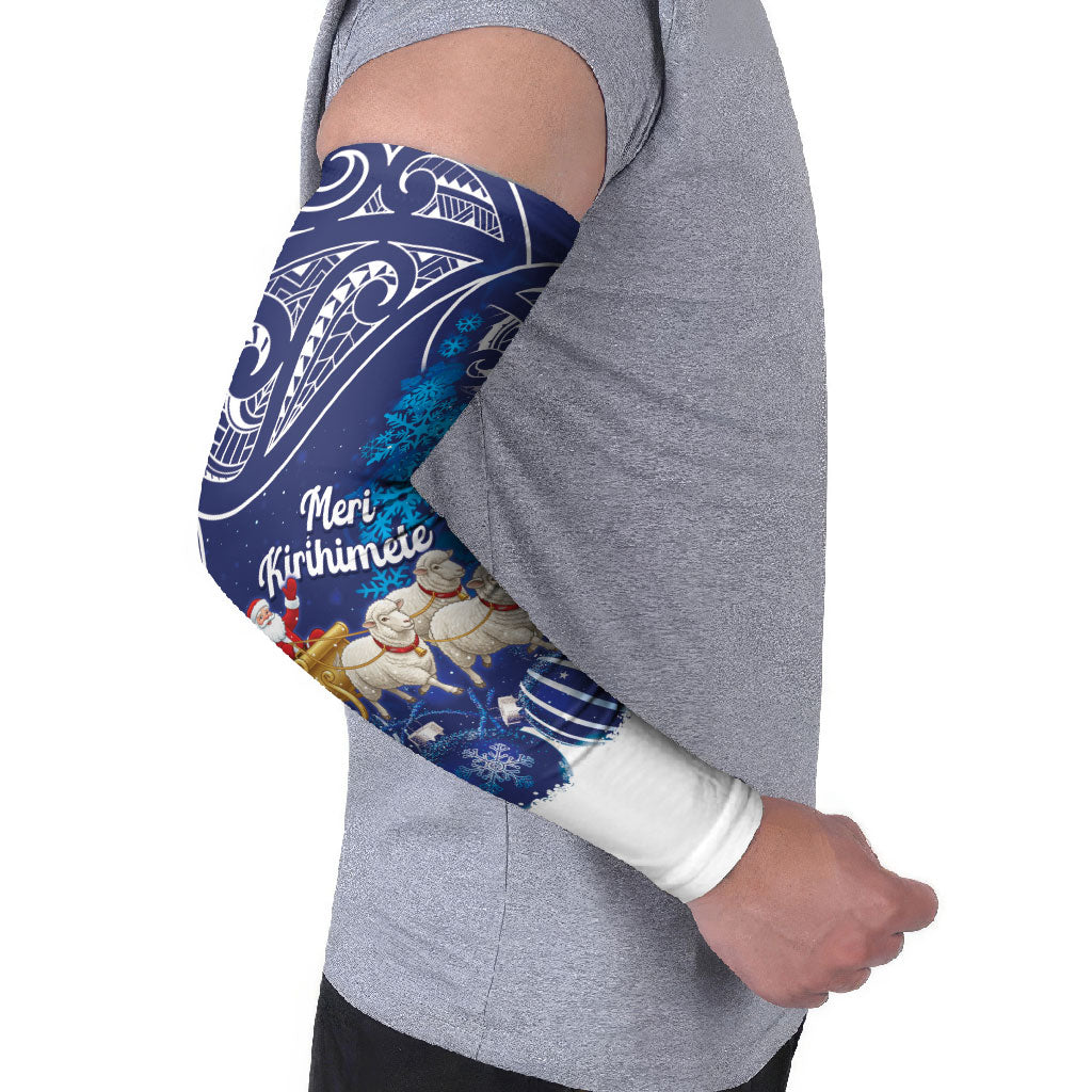 New Zealand Christmas In July Personalised Arm Sleeves Funny Santa Sheep Meri Kirihimete Blue LT14 - Polynesian Pride