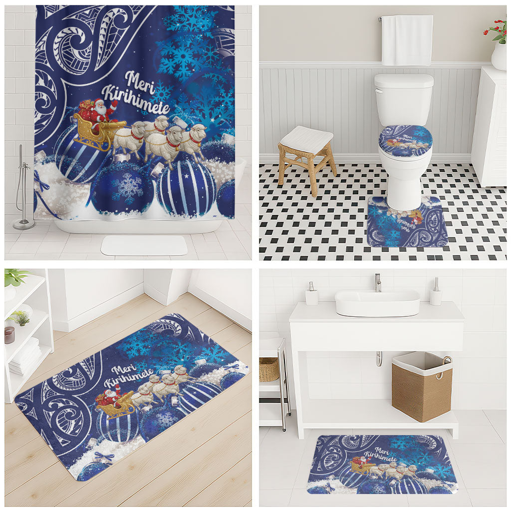 New Zealand Christmas In July Bathroom Set Funny Santa Sheep Meri Kirihimete Blue LT14 - Polynesian Pride
